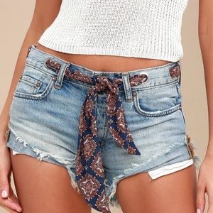 Free People Sashed and Relaxed Light Wash Distressed Shorts